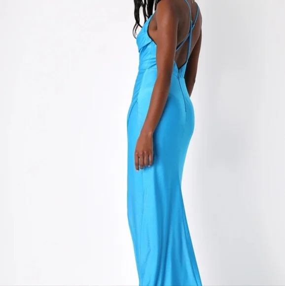 Lulus Attention Seeker Bright Blue Cowl Neck Maxi Dress. Size M - Picture 3 of 9